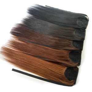 Clipe no cabelo rabo de cavalo Meio castanho 100g reto humano virgem cabelo vinculando pônei clipe em extensões de cabelo para mulheres 14 