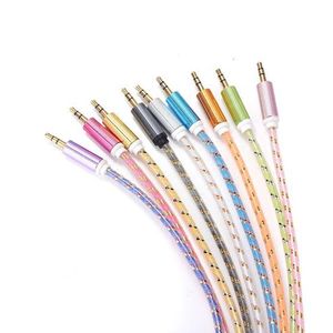 Nylon Wire Metal Shell braid Weave transparent 3.5mm Male to 3.5mm Male Audio Cable AUX Cord Speaker Cable 100pcs