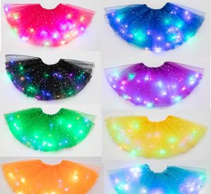 Multicolor cute kids LED dress with lights star Sequin Tutu Skirt puffy luminous girl dresses for stage performance and Party 20pcs