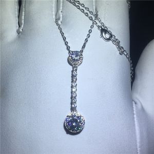 Trendy long Tennis pendant With necklace 925 Sterling silver 5A zircon Cz Engagement wedding Pendants for women bridal Gift