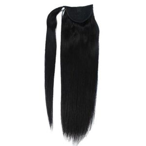 Brasilianska Peruvian Silk Rak 100g 120g Naturligt brunt Horsetail Clip In Magic Wrap Around Ponytails Virgin Human Hair Extensions