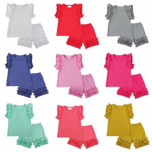 Baby Girls Clothes Summer Casual Two-piece Set Cotton Sleeveless Tops Ruffle Pants Suits Boutique Solid T-shirt Shorts Clothing Sets B6022