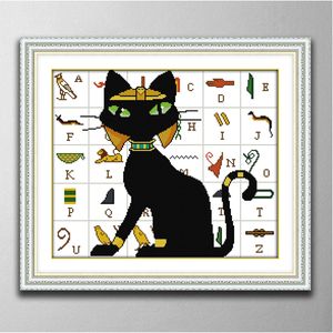 Svart katt och alfabet Heminredning Målningar, Handgjorda Kors Stitch Craft Tools Broderi Needlework Sets räknat utskrift på duk DMC 14ct / 11ct