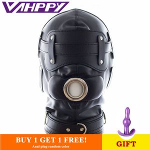 Maschera del sesso Giochi per adulti Prodotti del sesso Morbido sexy Fetish PU Restrizioni in pelle Copricapo Cappuccio Maschera Schiavo Giocattoli del sesso gay Bondage bdsm Y200411