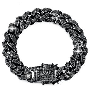 Svart Cubic Zirconia Cuban Link Chain Charms Armband Män Hip Hop Smycken 18cm / 20.5cm / 22cm