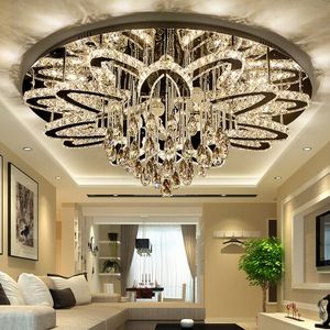LED moderno cristal aço inoxidável redondo lustre lustre iluminação lamparas de techo para foyer myy