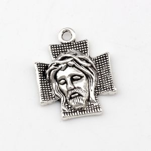 100st Antik Silver Alloy Cross Jesus Kristus Charm Pendants Charm Pendant för smycken Göra halsband DIY Tillbehör 22x28mm A-491