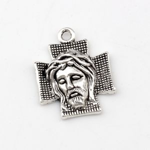 100 pcs Liga de prata antiga atravessar Jesus Christ charme pingentes charme pingente para jóias fazendo colar diy acessórios 22x28mm a-491