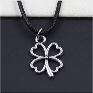 NEW HOT 20pcs/lot Vintage Silver lucky four Leaf Clover Black Choker Chain Necklaces Pendants Jewelry