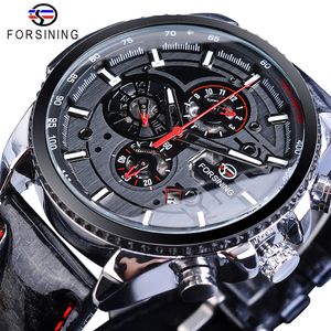 Forsing Watch Men Sport Mechanical Наручные часы Автоматические Часы Самозаикового Ветер Дата 3 Наберите блестящие кожаные Бизнес Водонепроницаемый Relogio