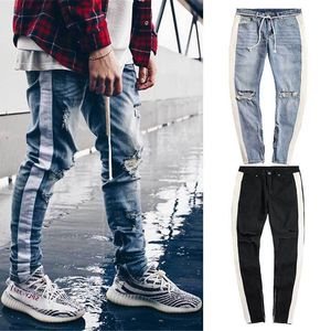 Aushöhlen Jean Gestreifte Herrenjeans SlimFit Denim-Hose Enge Hosen Denim-Hose Zerrissener Denim Casual Man Hip Hop Jeans