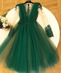 Delikatne zielone koronki balowe sukienki tiul koronki aplikacja do herbaty Graduation party sukienki krótkie wieczorowe sukienki koktajlowe z długim rękawem słodki 16