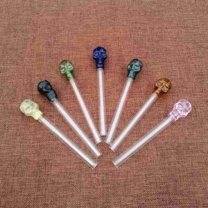5.5 Inch Unique Pyrex Glass Oil Burner Pipes Skull Design Spoon Pipe Bubbler Mini Smoking Hand Pipe For Dry Herbs SW13