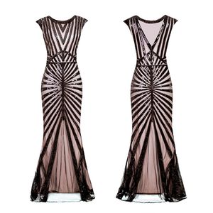 Casual Jurken Dames 1920s Great Gatsby Dress Long 20s Flapper Vintage O Hals Mouwloze Backless Maxi Party voor Prom Cocktail