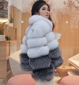 Lyxig Vinter Varm Pie Övervinna Fox Fur Coats Vit Silver 4 Sektion Tunn och Kort Rund Neck Fur Women Fox Fur Coat