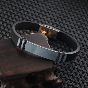Högkvalitativ Titanium Steel Tag Charm Armband Svartvitt Silikon Armband för gåva