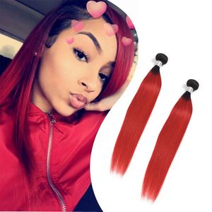 Brazilian Virgin Hair 1B Red Ombre Human Hair Extensions 10-28inch 1B/red Straight 2 Bundles Wholesale