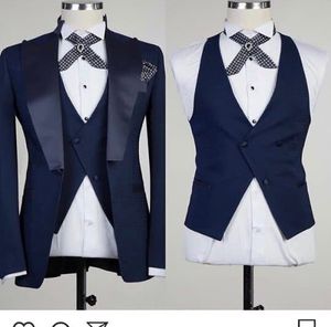 Fashion Navy Blue Man Business Suit Wedding Blazer Coat Waistcoat Trousers Sets Groom Tuxedos (Jacket+Pants+Vest+Tie) K72