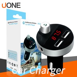 X12 Dual-USB-Anschluss, kabellos, Bluetooth, tragbar, 2,1 A, Reise-Auto-Set, Ladegerät, FM-Transmitter, Adapter für iPhone 11 Pro Max, Samsung mit Paket