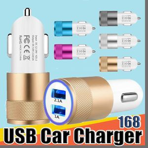 168 Metal Dual USB Port Car Charger Universal 2.1 A Led Charging Adapter For smart phone and tablet pc