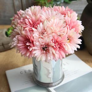 7 헤드 데이지 꽃 꽃다발 인공 Gerbera 꽃 가짜 실크 신부 웨딩 파티 홈 장식 GB153