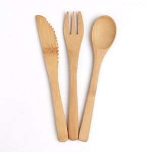 3pcs/set Bamboo Tableware Set 16cm Natural Bamboo Cutlery Dinnerware Knife Fork Spoon Outdoor Camping Dinnerware Set Kitchen HHA1072