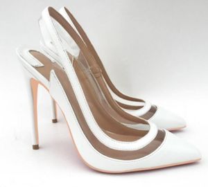 Новый белый PVC прозрачный стеклянный стеклянный клей цветные задние космические сексуальные наконечники на высоком каблуке обувь из высококачественных туфли HEE 10см большой размер 44 ночной клубное платье