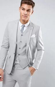 Clássico Designe Cinza Claro Noivo Smoking Homens Casamento Smoking Excelente Homens Jantar de Negócios Prom Blazer 3 Peça Suit (Jacket + Pants + Tie + Vest) 36