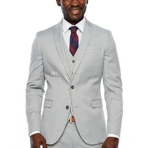 Ultimo design Due bottoni Smoking dello sposo grigio chiaro Risvolto a punta Groomsmen Abiti da uomo Matrimonio / Ballo / Cena Blazer (Giacca + Pantaloni + Gilet + Cravatta) K167