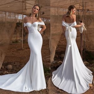 the Sexy Off Shoulder Mermaid Dresses Bridal Gowns Lace Appliqued Beach Satin Wedding Dress Robes De Marie