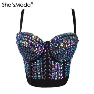 彼女のモダユニークなラインストーンGAGA BUSTIER PEARLSダイヤモンドプッシュアップナイトクラブブラレットレディースブラックトリップトップベストプラスSizeJ190424