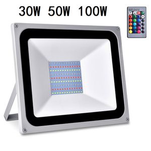 100W 50W 30W RGB LED LED Floodlight Color Color変更リモコン付き屋外スポットライトUSストック