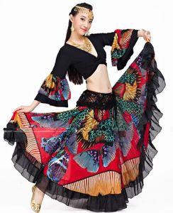 720 degree luxury butterfly print belly dance long skirt 2pcs women bohemian gypsy female spanish flamenco belly dance costumes set