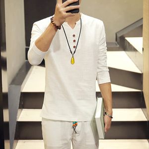 أزياء- جديد الصينية الكونغ فو خمر نمط الرجال قميص الرجال الخامس الرقبة طويلة الأكمام الكتان قميص زائد حجم ملابس رجالي 5xl
