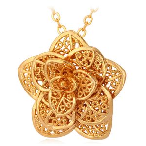 Filigree flor pingente cadeia 18 amarelo ouro enchido charme pingente colar presente de moda jóias