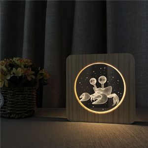 Sharelife Creative Wood + Acrylic Crab Warm White LED USB Night Light Desk Table Lamp Home Room Children's Birthday Gift 3291