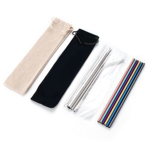 Stainless Steel Straw Set Titanium-plated Colored Metal 304 Color Straight Pipe Bend Drink Giveaway Straw Customization EEA1249-4