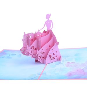 Prenses Düğün Davetiye 3D Zarf Düğün Kartları ile Pop Up Bayanlar Kadınlar Gelin Duş Kartları Tebrikler Tebrik
