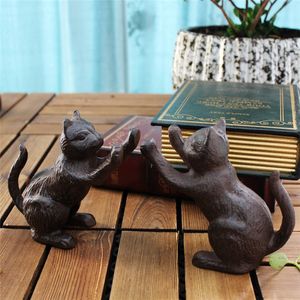 2 Pieces Vintage Cast Iron Book Ends Bookend Rustic Brown Cats Book Stand Table Desk Study Home Office Decoration Animal Metal Crafts Retro