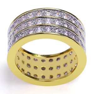 Atacado-hot vendendo hip hop 3 cheio de zircão anéis banhados a ouro anéis de jóias masculinas Europa e América