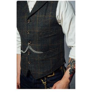 Green Plaid Groom Vests 2019 Fashion Chains With Wedding Waistcoat Casual Slim Fit Prom Men Vest Custom Made Groomsman Wear Vest