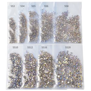 Wholesale 1440pcs Pack SS3-SS20 Starry AB Rhinestones For Nails 3d Flatback Glass Strass Non Hotfix Crystal Charm Nail Art Glitter Decorations