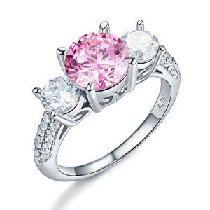 Exquis femmes anniversaire Anneaux 925 silberhochzeit 3-Stone Sterling Ring 2 Ct Fantaisie rose Créé bijoux de diamant en Solde