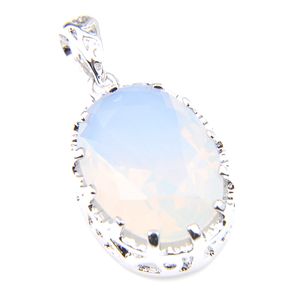 Luckyshine For Women Weddings Jewelry Oval White Rainbow Moon Gem Pendants 925 Sterling Silver Plated Pendant Necklaces
