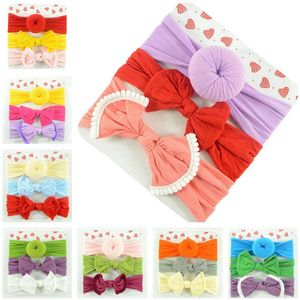 Tjejer knut boll headbands toddler båge baby turban 3st / kort spädbarn elastiska hårband set barn hår tillbehör 20 färger blandas