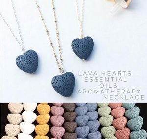 Heart Lava Rock Pendant Halsband 9 Färger Aromaterapi Essential Oljediffusor Hjärtformade Stenhalsband för kvinnor