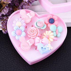 Commercio all'ingrosso 12pcs Mix Lot Cartoon Flower Rings Assorted Resin Plastic Baby Kids Girl Bambini con gioielli regalo scatola cuore