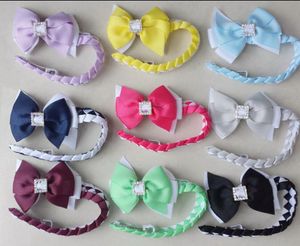 Girl Synthetic hair Bun wraps bows clips with square crystal buckles Ponytail Holder Donut Ring Head Wrap Hairband Headband 50pcs PD020