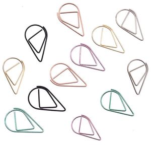 Metal Material Drop Shape Paper Clips Gold Silver Color Funny Kawaii Bookmark Office Shool Stationery Marking Clips