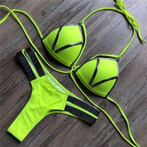 Micro bikini bandage baddräkt 2019 neon sexig brasiliansk bikini push up swimwear kvinnor plus storlek baddräkt glänsande guld beachwear